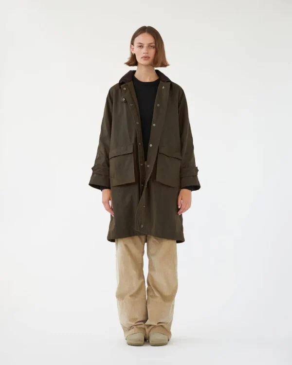 Clearance AF Agger - Oilskin Long Coat - Dark GreenBrown