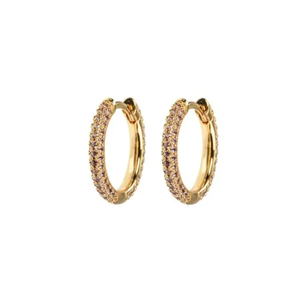 Hot Emilia by Bon Dep - Medium Stone Covered Hoops - Brown