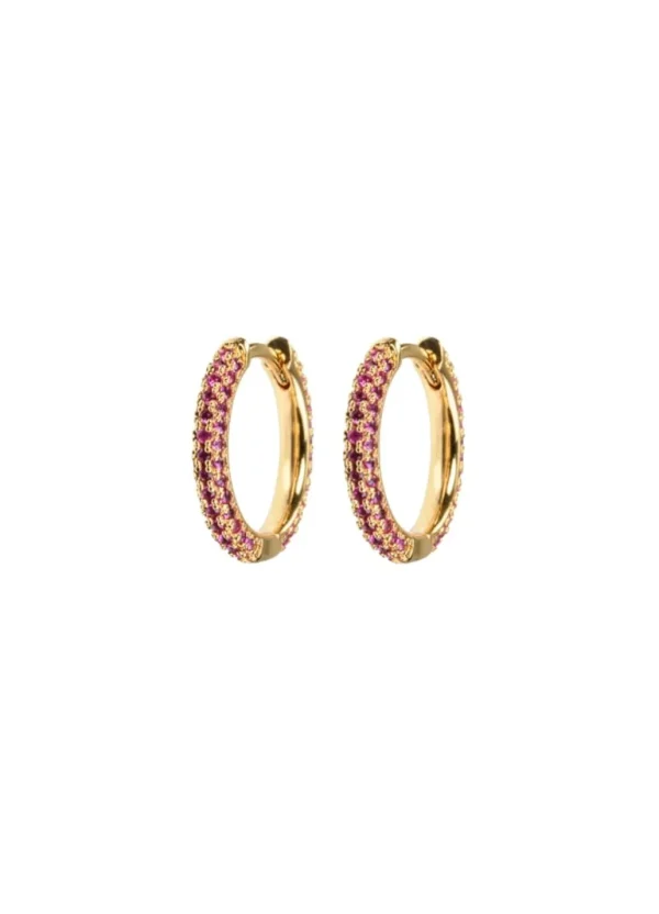 Best Sale Emilia by Bon Dep - Medium Stone Covered Hoops - Cerise