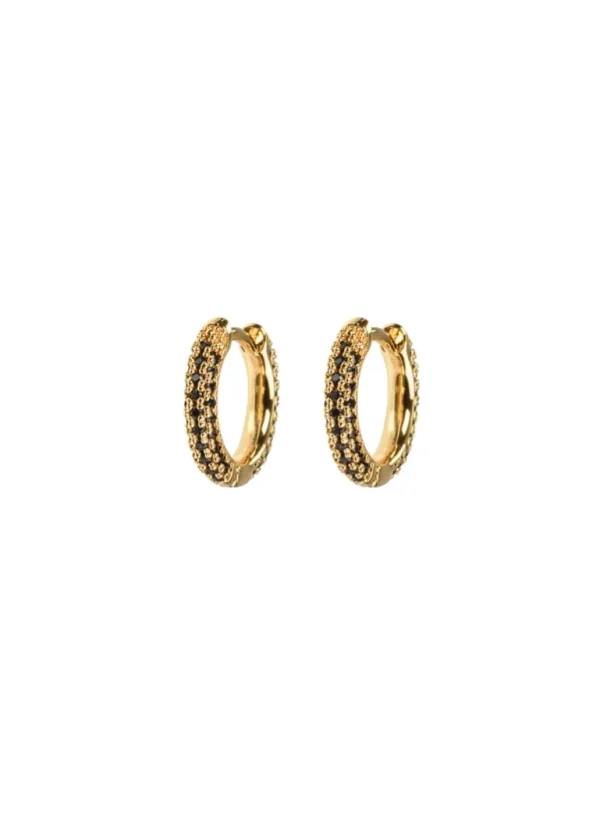 Fashion Emilia by Bon Dep - Small Stone Covered Hoops - Black