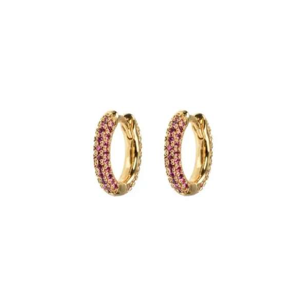 Clearance Emilia by Bon Dep - Small Stone Covered Hoops - Cerise