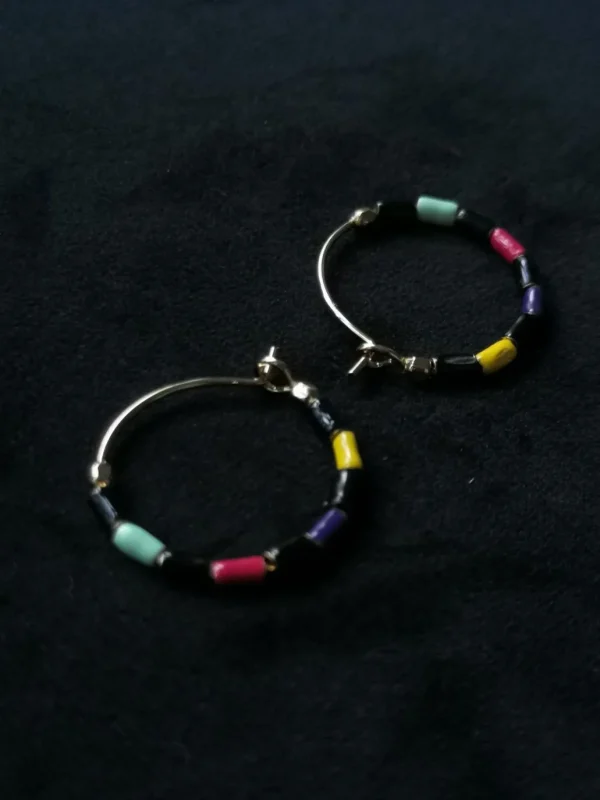 New ISABEL MARANT JEWELRY - Color Stripe Hoop Earrings - Dark Multicolor