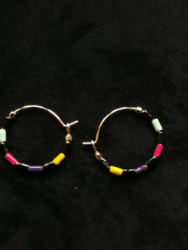 New ISABEL MARANT JEWELRY - Color Stripe Hoop Earrings - Dark Multicolor