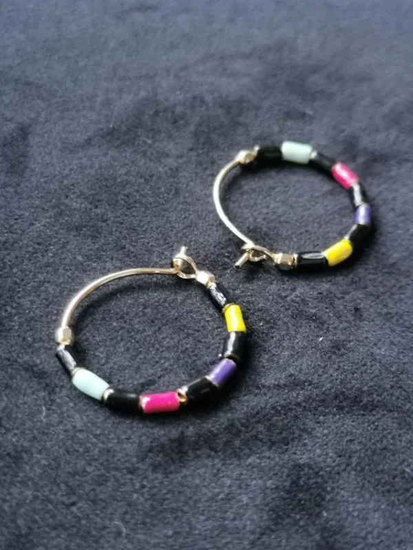 Outlet ISABEL MARANT JEWELRY - Color Stripe Hoop Earrings - Dark Multicolor