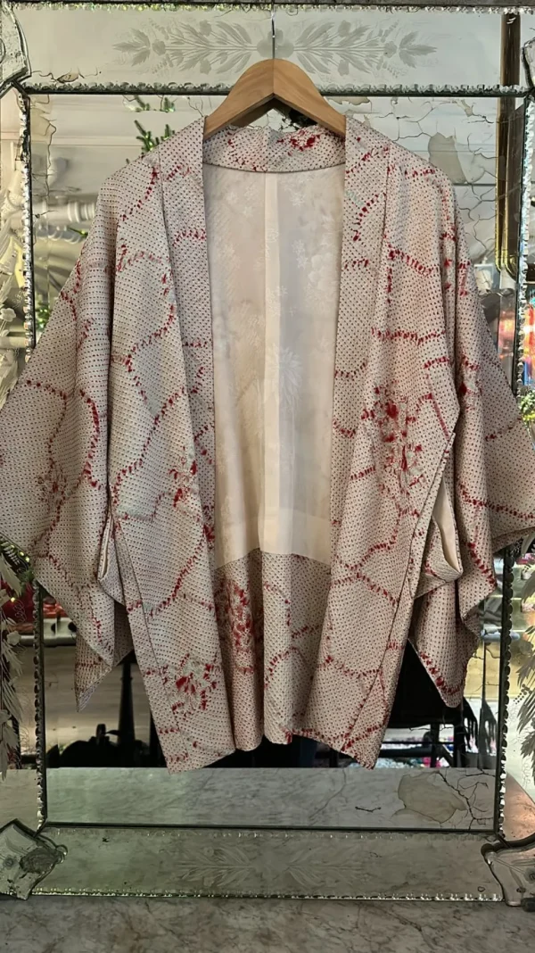 New Kyoto Vintage Warehouse - Silk Haori - White & Fuchsia