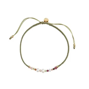 Store STINE A - Candy Bracelet - White Forrest Mix & Olive Green Ribbon