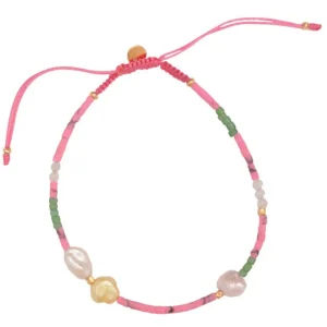 Best Sale STINE A - Deep Sea Bracelet WFresh Pink & Dusty Green Stones & Pink Ribbon