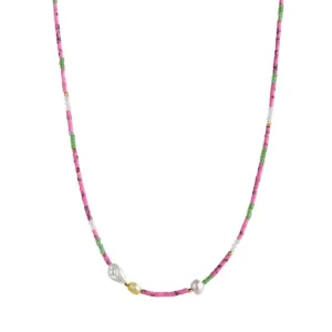 Shop STINE A - Deep Sea Necklace WFresh Pink & Dusty Green Mix