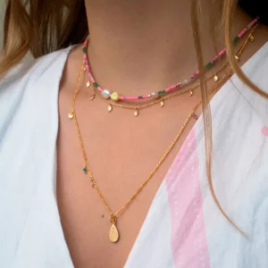 Shop STINE A - Deep Sea Necklace WFresh Pink & Dusty Green Mix