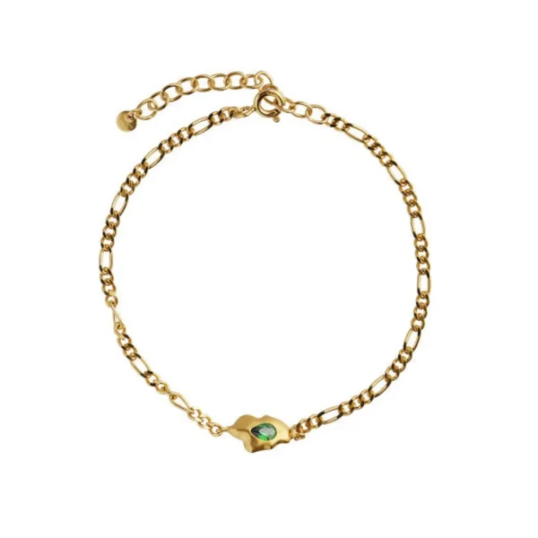 Clearance STINE A - Glimpse Figaro Bracelet With Green Stone