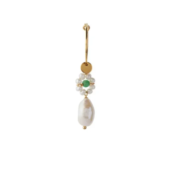 Online STINE A - Heavenly Flower Pearl Hoop WGreen Stone & Pearl