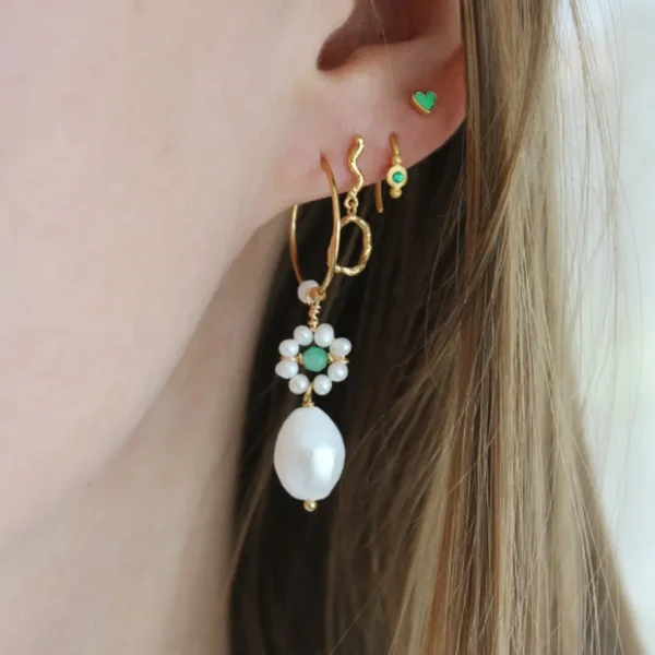 Online STINE A - Heavenly Flower Pearl Hoop WGreen Stone & Pearl