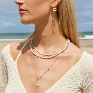 Best STINE A - Heavenly Pearl Dream Necklace WFive Pendants Gold - Coral & Cool Mint