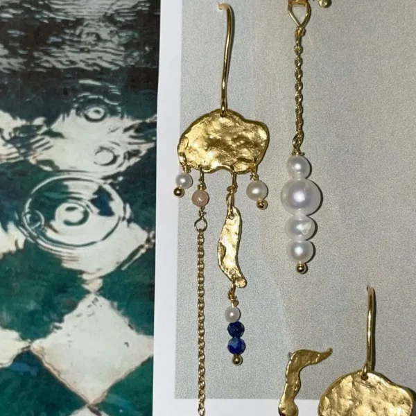 Sale STINE A - Long Gold Splash Earring - Chain & Color Pop