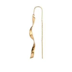 Best STINE A - Long Twisted Hammered Earring WChain - Gold