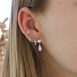 Discount STINE A - Petit Circus Huggie Earring - Fresh Pink & Mint Green Silver