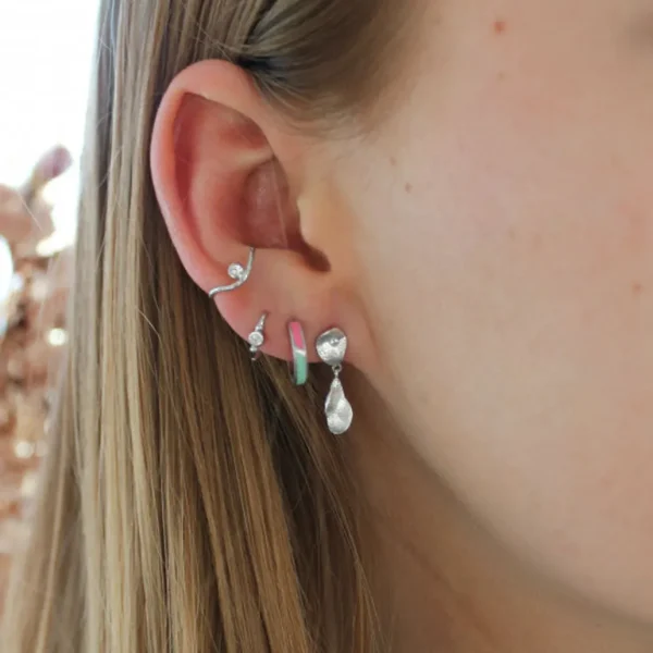 Discount STINE A - Petit Circus Huggie Earring - Fresh Pink & Mint Green Silver