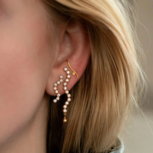 Clearance STINE A - Petit Dot Wave Earring - Champagne Stone