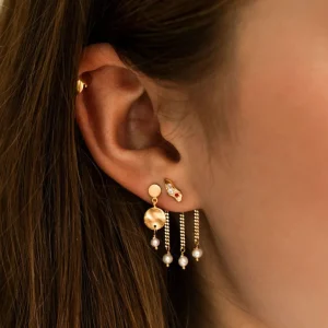 Online STINE A - Petit Hammered Coin & Stone Earring Gold - Pearl