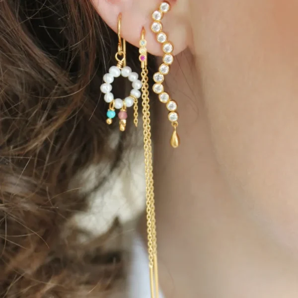 Flash Sale STINE A - Three Dots Double Chain Earring Gold - Candy Stones