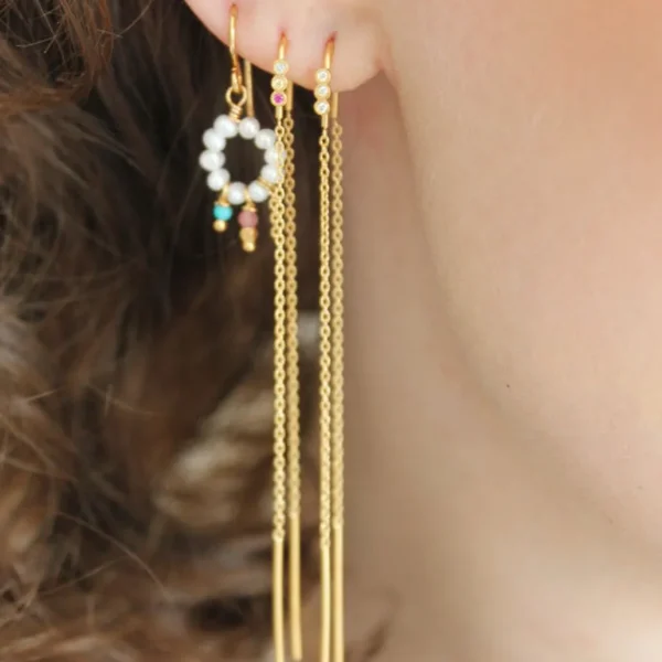 Flash Sale STINE A - Three Dots Double Chain Earring Gold - Candy Stones