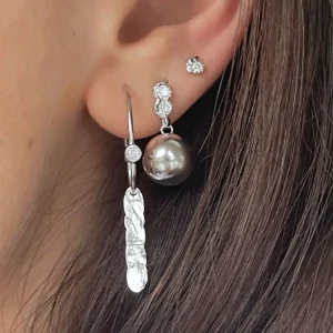 New STINE A - Twin Flow & Disco Ball Earring - Silver