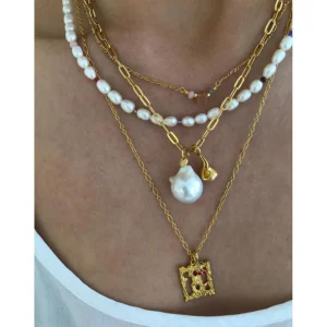 Store STINE A - White Pearls & Candy Stones Necklace Gold