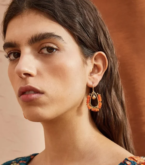 Clearance ULLA JOHNSON JEWELLERY - Beaded Single Drop Earring - Orange Opal