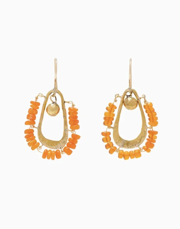 Clearance ULLA JOHNSON JEWELLERY - Beaded Single Drop Earring - Orange Opal